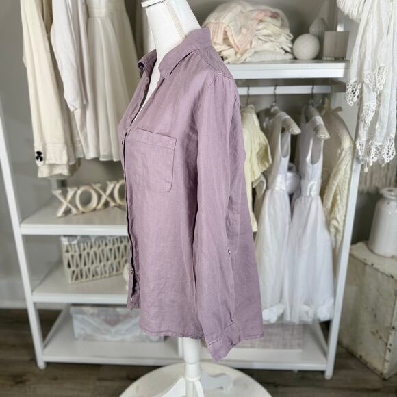 Sigrid Olsen Women's 100% Linen Lavender Button Up Tab Sleeve Blouse #3594 - Picture 4 of 9